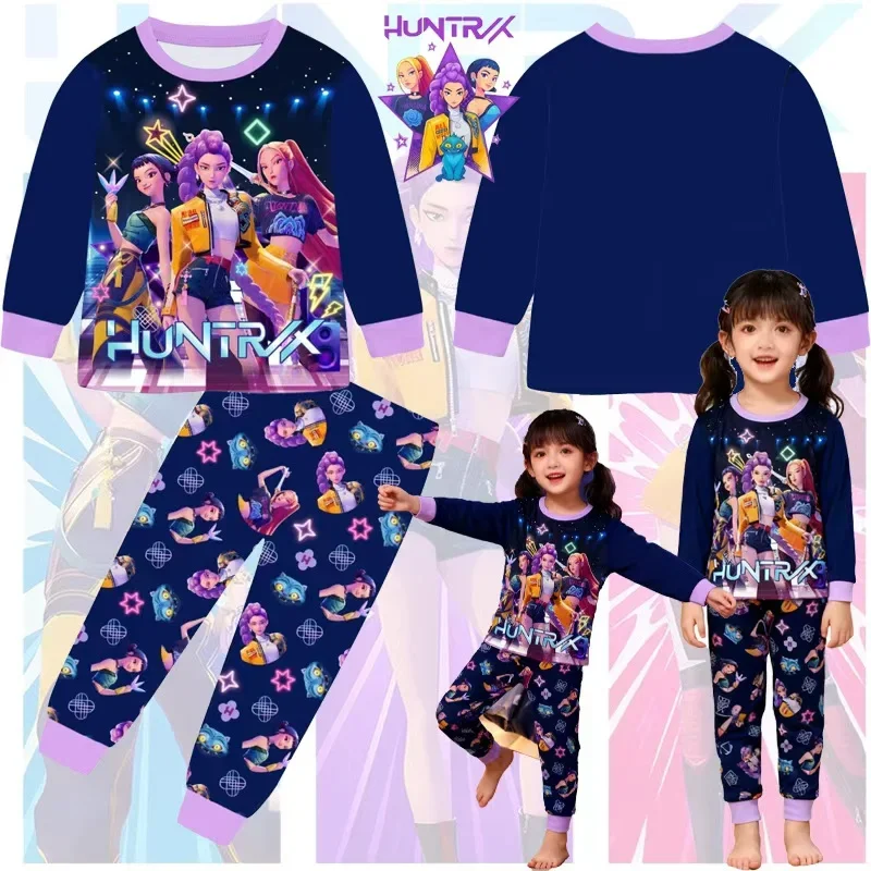 طقم بيجامات للأطفال من Kpop Demon Hunters - تي شيرت بناتي بأكمام طويلة + بنطلون 2 قطعة، ملابس منزلية للأطفال على الموضة للخريف