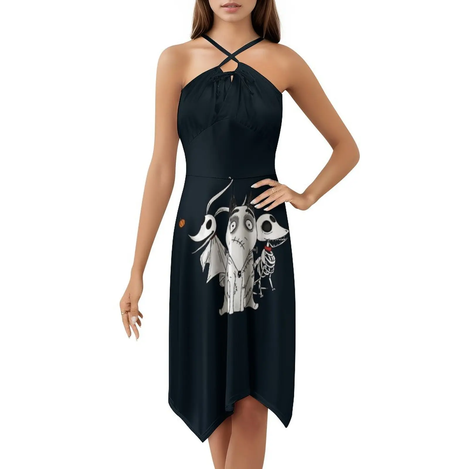 صفر قصاصات وكلب سباركي تيم بيرتون أفلام المرأة الهيب هوب الشارع الشهير فستان جرافيك طباعة ملابس للنادي جثة العروس تيم #5