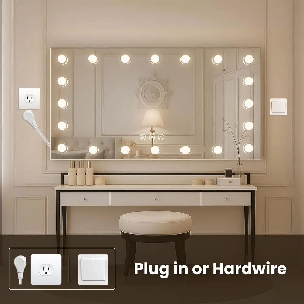 Espejo LED de pared de 40x28 pulgadas con 3 temperaturas de color, luces regulables, antivaho y inastillable