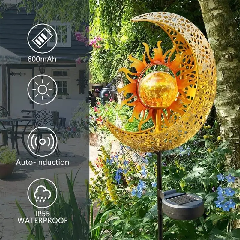 

LED Lawn Light Landscape Light Moon and Star Solar Figurine Lamp Solar Statue Light Iron Texture Suitable for Yard