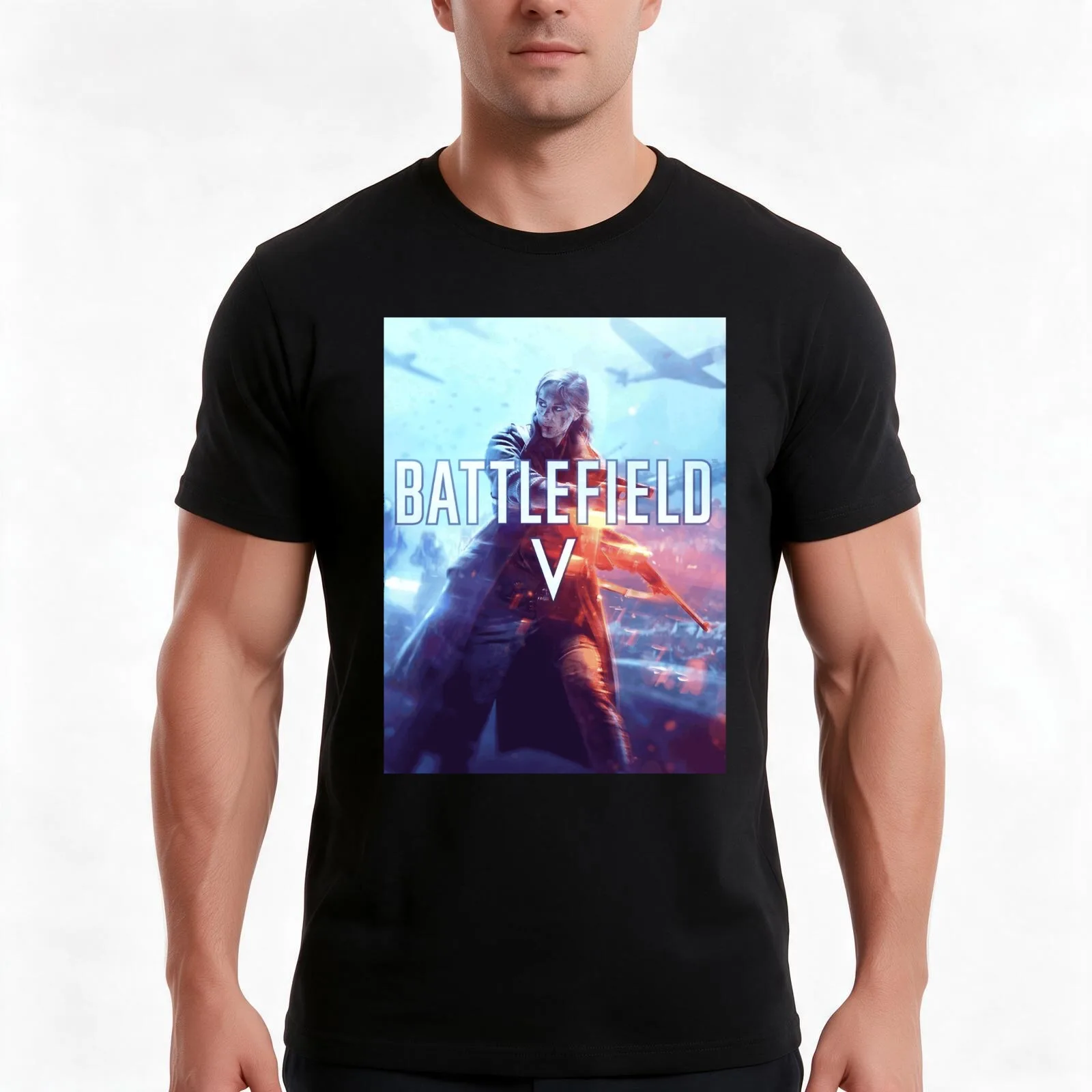Battlefield V 5 Fan Art 4K Classic T-Shirt Summer Casual Cotton Tee Oversized Streetwear Tops Vintage Graphic Print