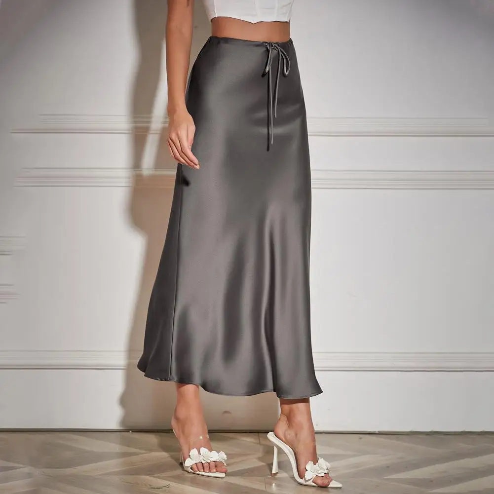 

Elegant Satin Black Trumpet Skirts Fashion Slim High Waist Skirts Women Female 2024 Solid Office Long Skirt Spring Summer