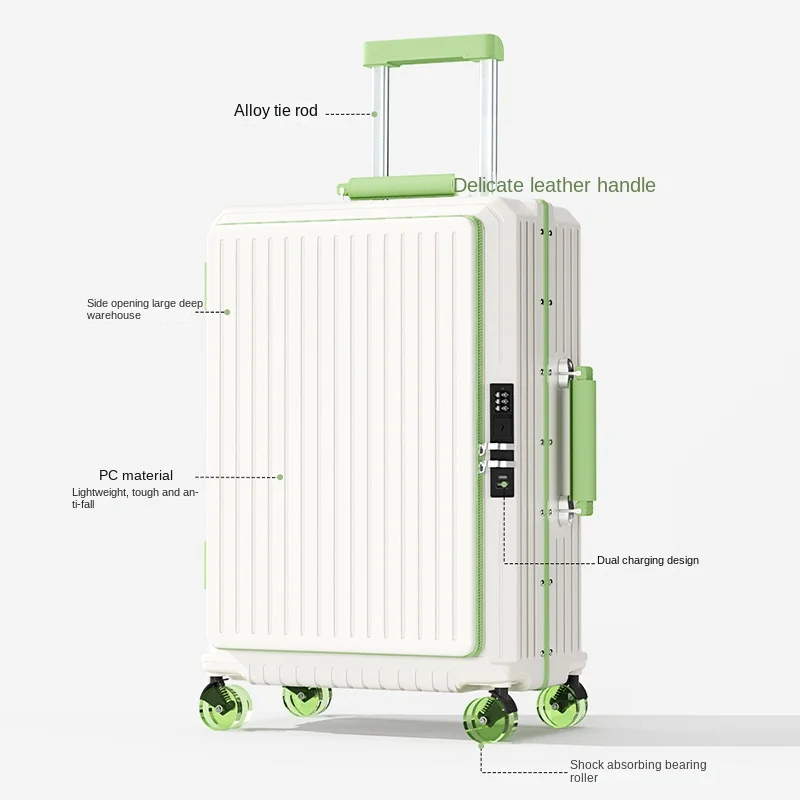 Чемодан с боковым открытием, новый дорожный чемодан большой вместимости, гладкие колеса, унисекс, 20-28 дюймов, чемодан на колесиках с алюминиевой рамой