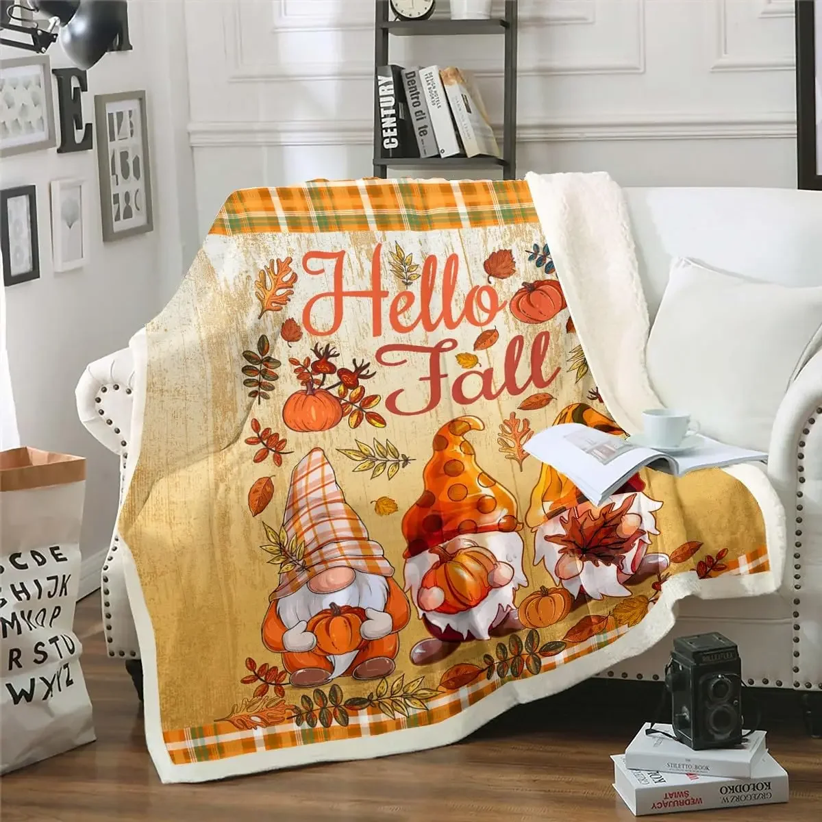 Cute Squirrel Blanket for Fall Decor Throw Blanket Thanksgiving Day Gifts Lovely Butterfly Mushroom Floral Print Flannel Blanket