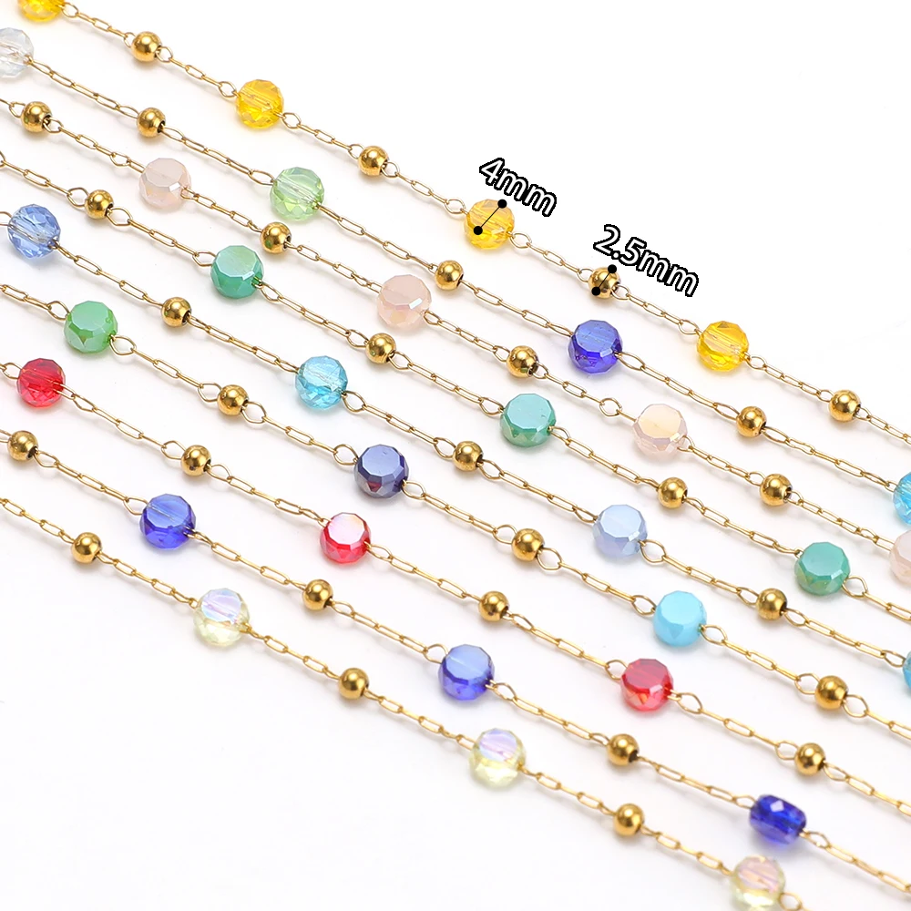 1 Meter Edelstahl-Vakuum-Goldperlenkette mit 4mm Kristallglas für DIY-Halsketten, Armbänder und Schmuckherstellung – Detail 3