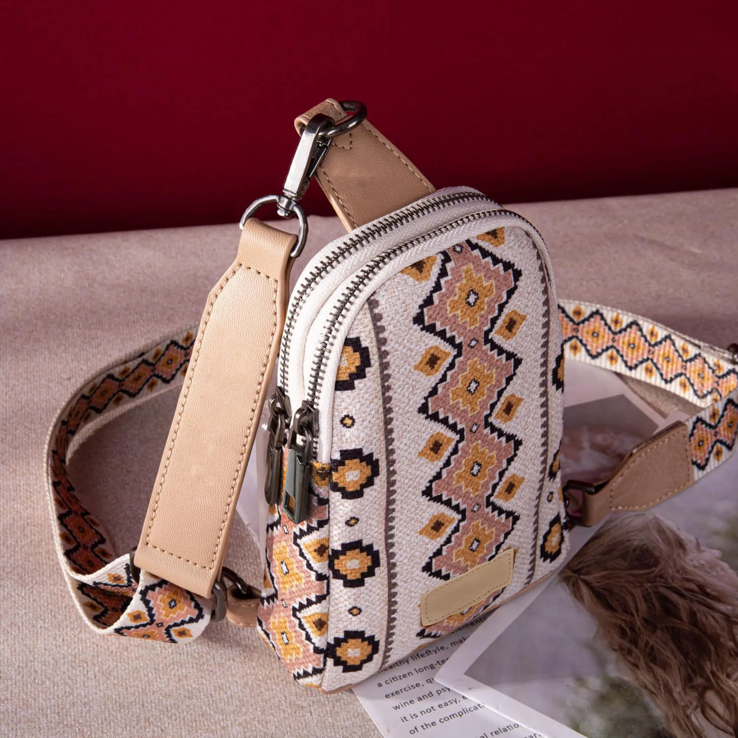 

Western Boho Small Crossbody Sling Bag for Women Cotton Canvas Crossbody Bags Fanny Packs Chest Bag Purse for Travel