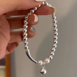 925 Sterling Silver Bracelet Pearl Round Beads Asymmetric Punk Geometric For Woman Girl Fashion Jewelry Gift Dropship Wholesale