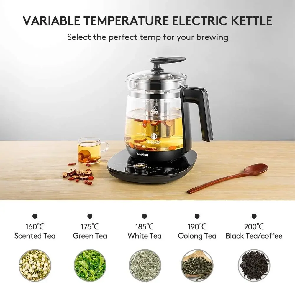 Kettle Temperature Control Glass Tea Kettle Programmable Control Tea Pot, 2 Liter Stainless Steel Tea Maker & Coffee Ke
