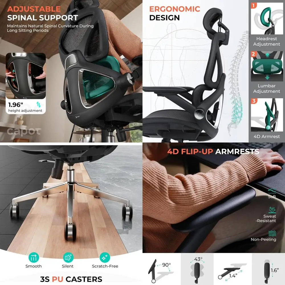 

Эргономичное офисное кресло с высокой спинкой из сетки, регулируемой поясничной опорой, 4D-подлокотниками, 3-позиционной регулировкой спинки, 3D-сиденьем, для комфортной работы