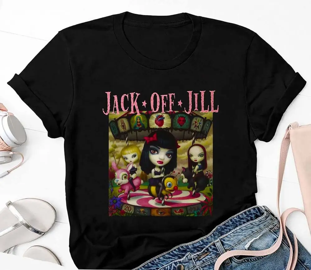 Clear Hearts Grey Flowers Jack Off Jill T-Shirt