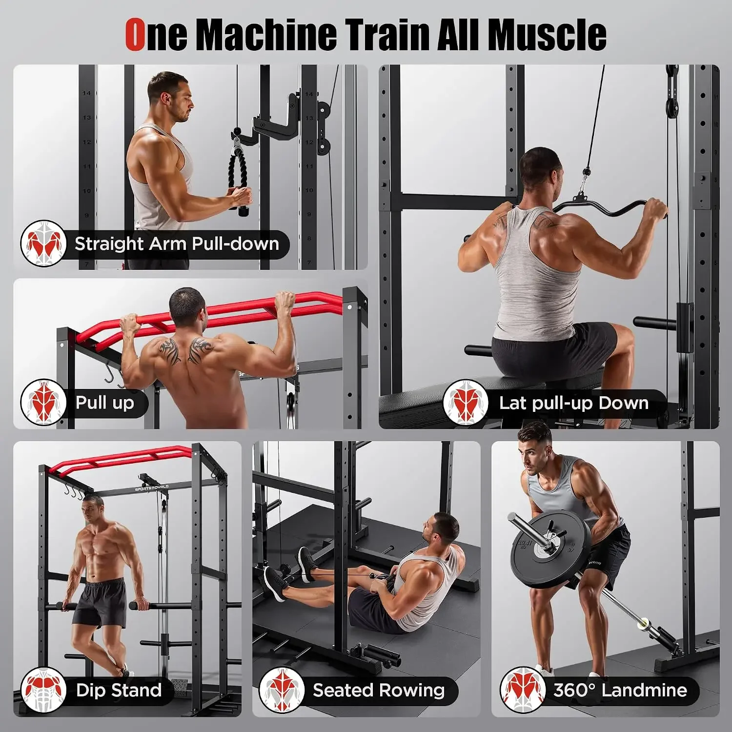 Power Rack, Multi-Functional Power Cage, Squat Rack with Pulley System & LAT Pull Down, Workout Cage with J Hooks, Customized