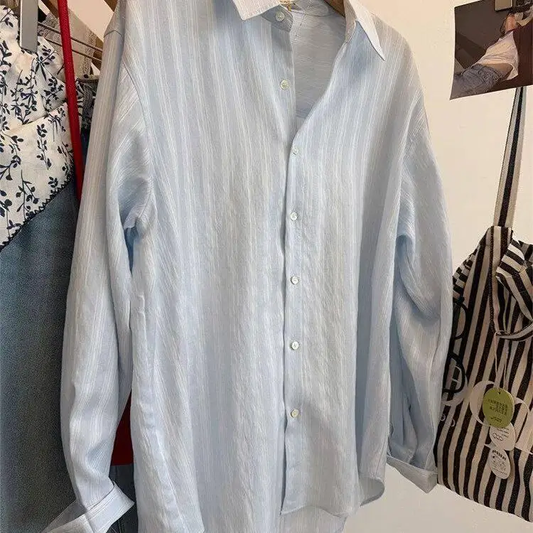 

Summer Large Size 300 Pounds 2026 New Korean Striped Collar Sun Protection Casual Men's Shirt Open Cardigan Outerwear