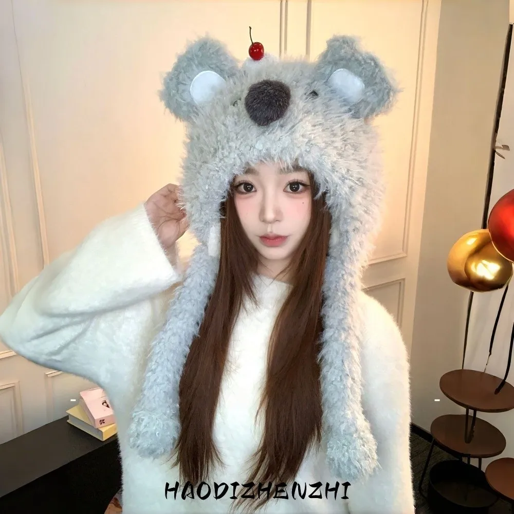 

New Warm Winter Hat Moving Ears Thickened Koala Ear Protection Hat Windproof Fluffy Bucket Hat for Women