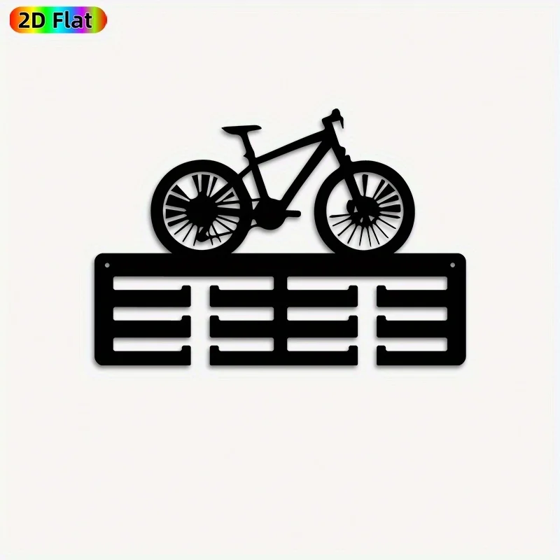 2D Flat 1pc Simple Bicycle Silhouette Medal Display Stand - Wall-mounted Metal Medal Hanger, with a Bicycle-shaped Top
