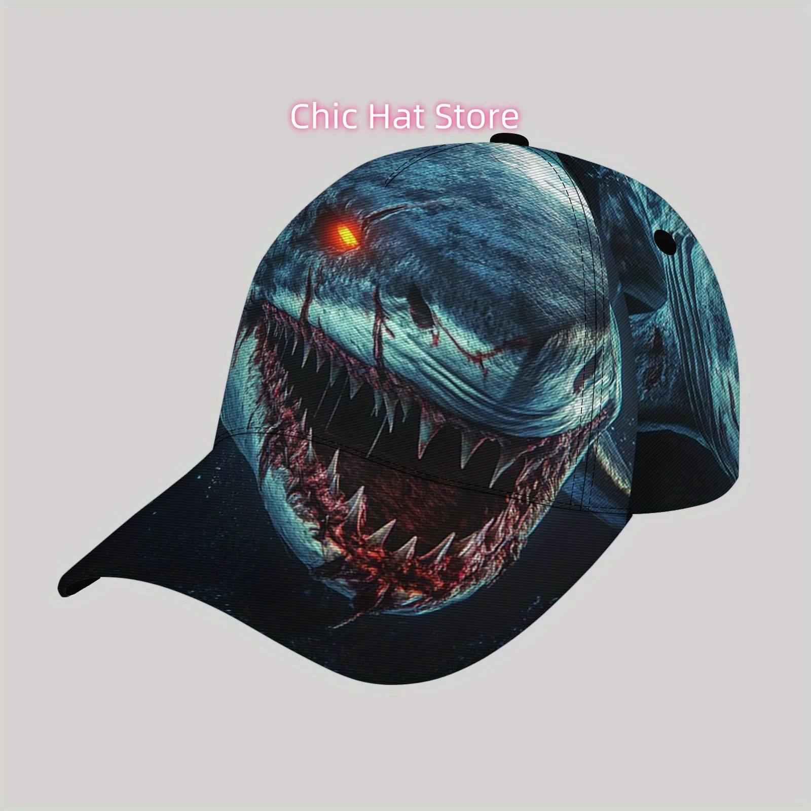 Fashionable and Lightweight Sun Hat, Cool Hip-hop Baseball Cap, Suitable for Beach,Zombie-themed deep-sea giant shark pattern