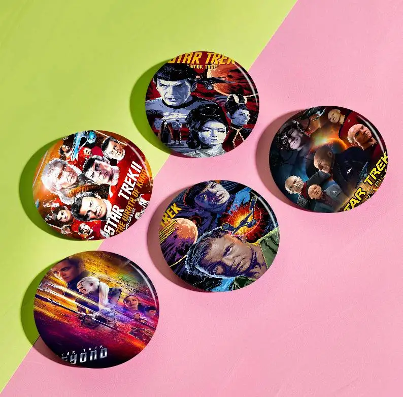 Star Trek Classic Vintage Creative Pins Funny Smiley Faces Round Snap-in Brooch Badge Backpack Hat Accessories Jewelry Gifts