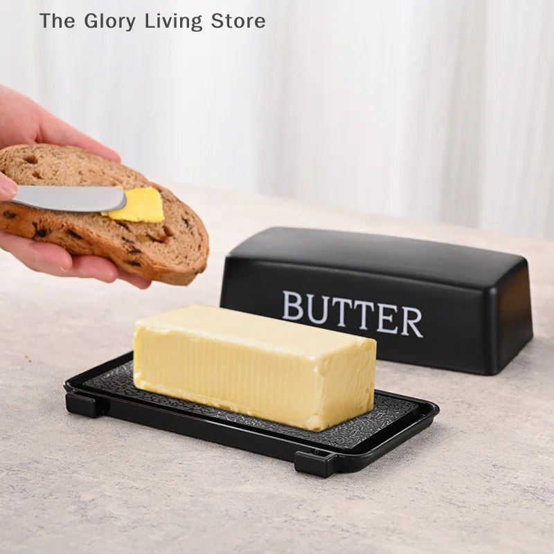 Caja contenedor de queso y mantequilla; Almacenamiento en encimera; Viene con tapa y cuchillo para un fácil almacenamiento en frigorífico.