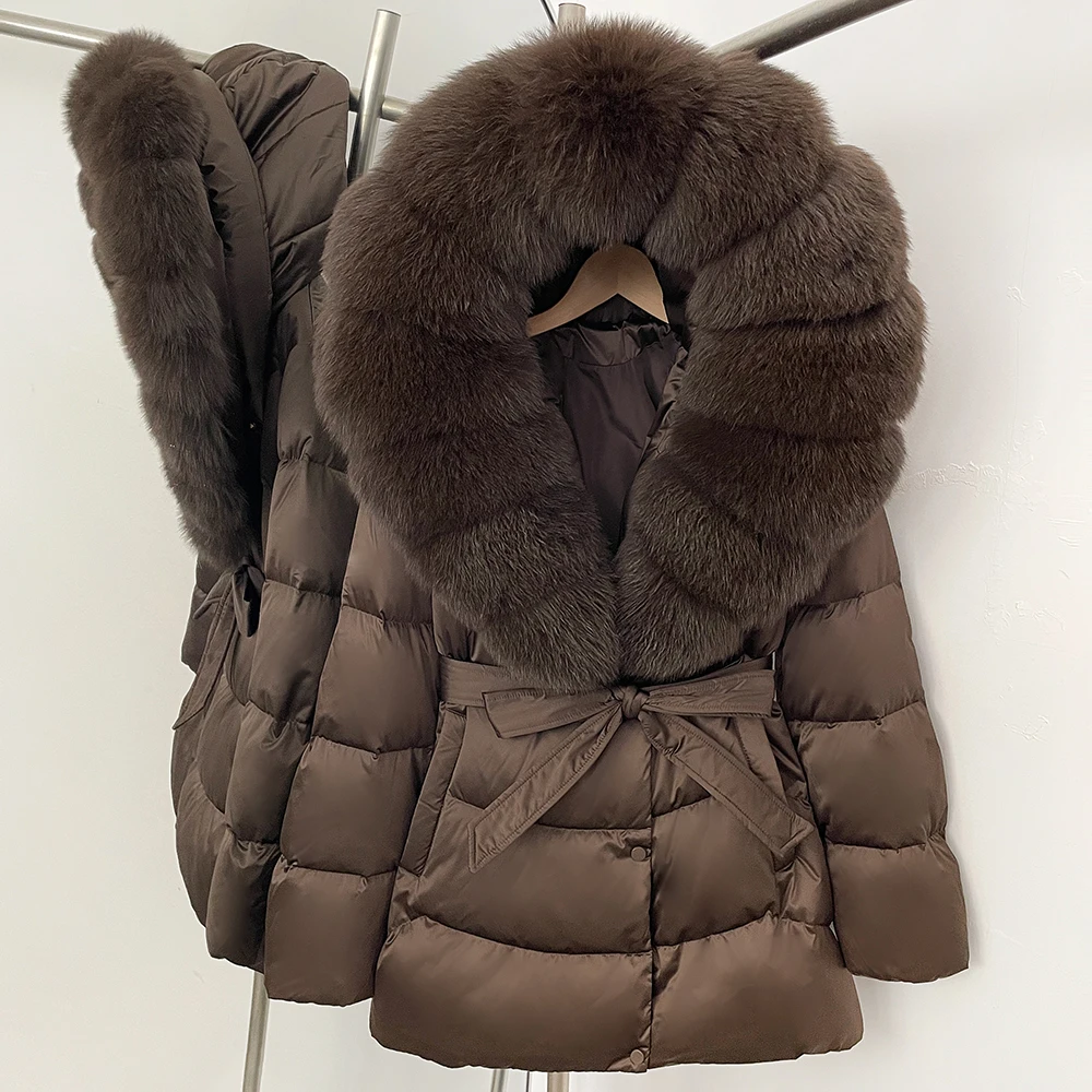 Daunenjacke mit Naturfellkragen für Damen Winter 2026 Hochwertige Entendaunen-Pufferjacke Winddichte Warme Daunenjacke Oberbekleidung Neu