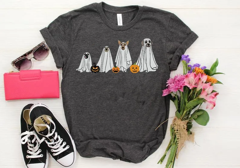 Halloween Ghost Dog T-Shirt Ghost Mom Gift 2022 Season Short Sleeve Top Tees O Neck 100%Cotton Streetwear harajuku Drop Shipping