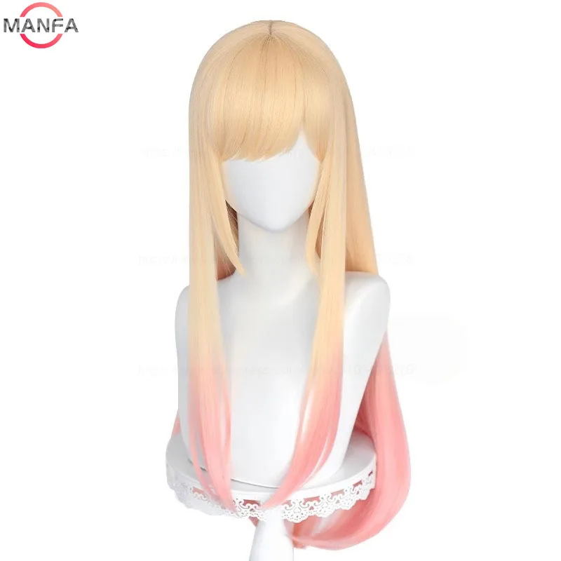 High Quality Anime Marin Kitagawa Cosplay Wig Long Straight Pink Dyed Gradient Heat Resistant Synthetic Hair Wigs + Wig Cap