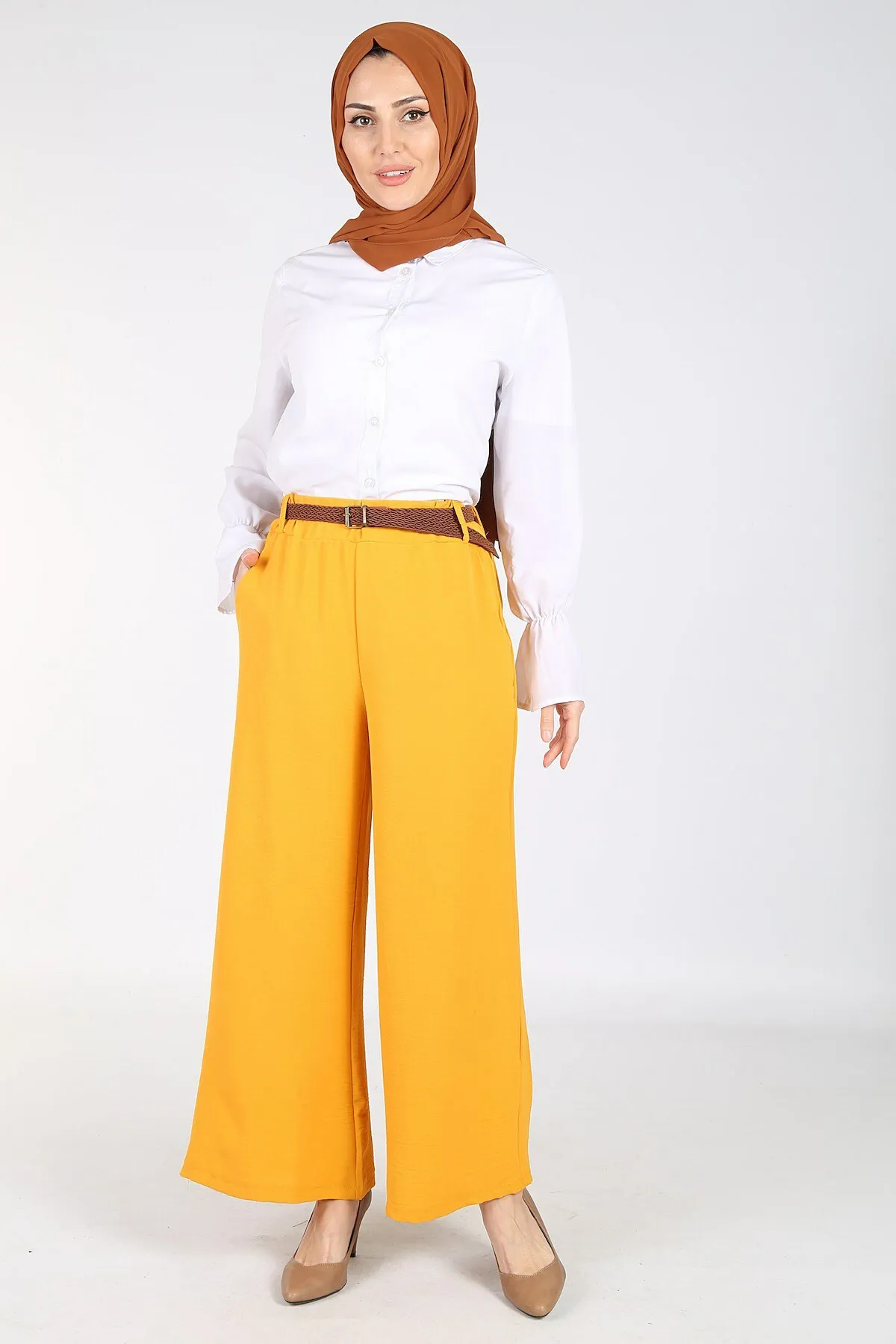 Ayrobin Straw Kemerli Pants-Yellow