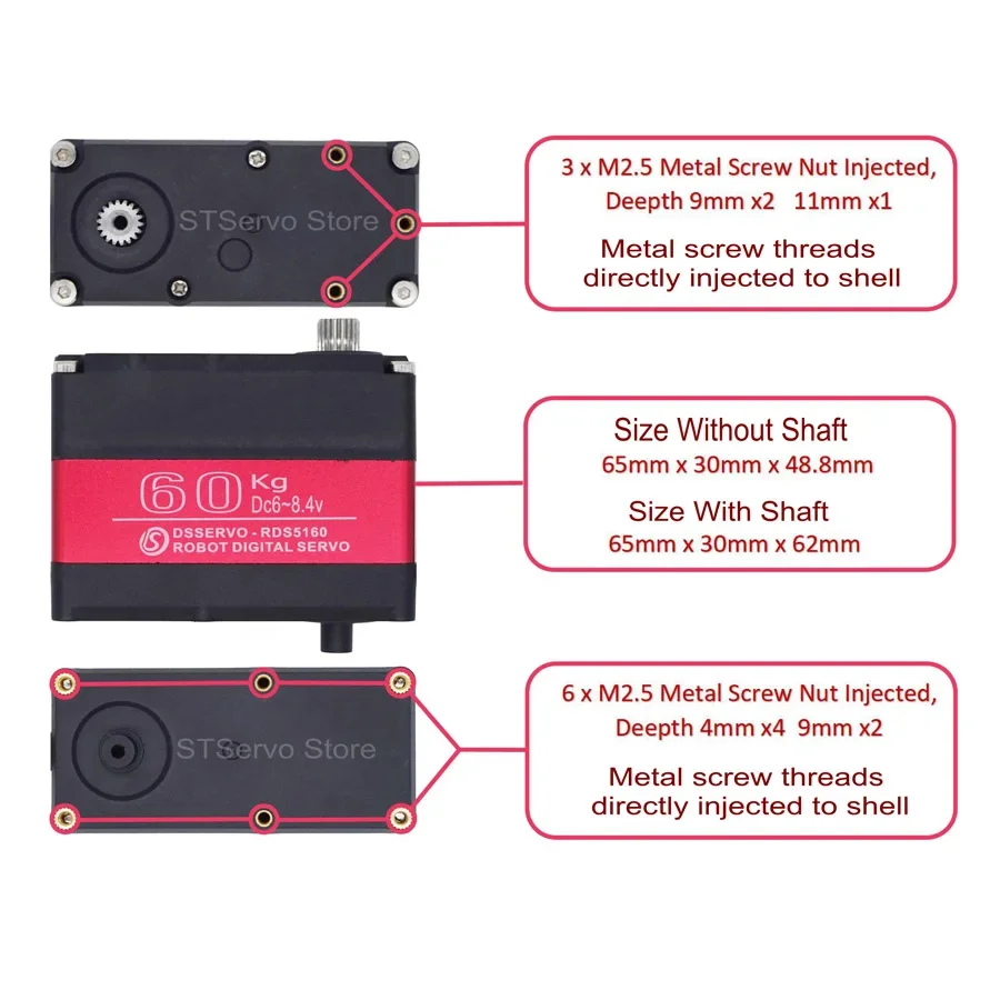 DSServo RDS5160 SSG 60kg 8.4v coppia ad alta tensione ingranaggio in acciaio inossidabile Servo digitale per modello RC braccio Robot Arduino