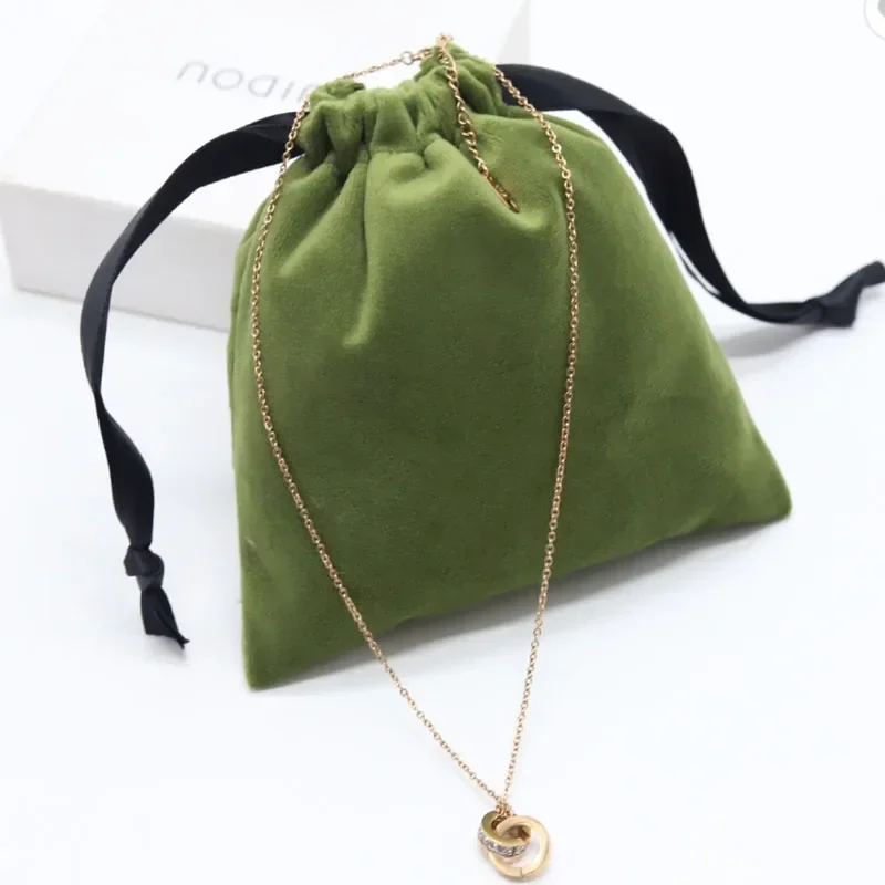 50P Green Velvet Gift Bags Custom Jewelry Logo Dust Sack Cosmetics Makeup Drawstring Pouch Custom Logo  Accesorios  Christmas