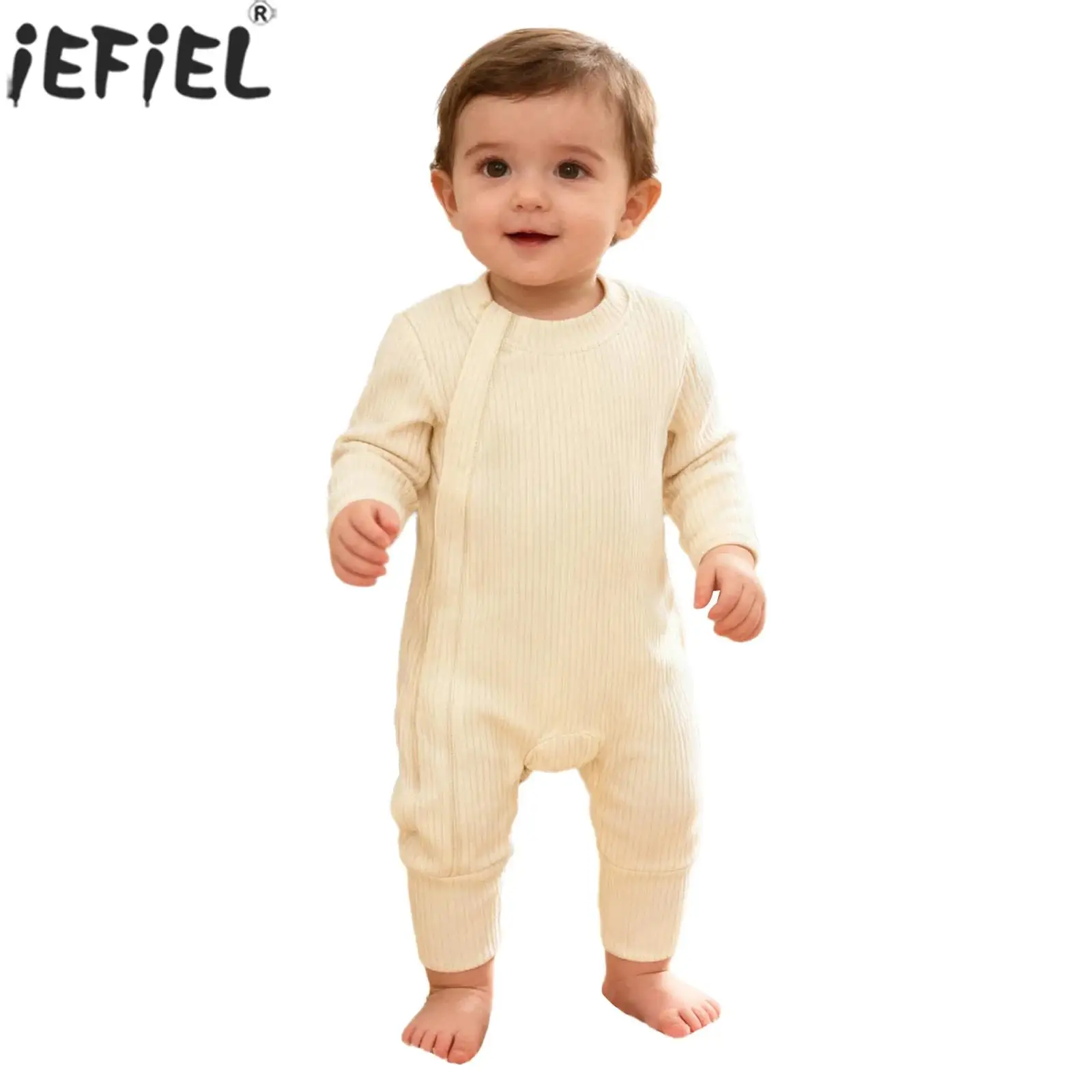 بيجامة بأكمام طويلة للربيع والخريف للأطفال الصغار من الأولاد والبنات ملابس منزلية ملابس نوم بلون سادة وسحاب مضلع