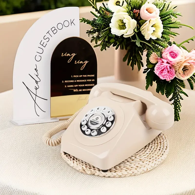 Wedding Audio Guest Book Recording Telephone Classic Black Rotary Dial Audio Guestbook Phone For Photo