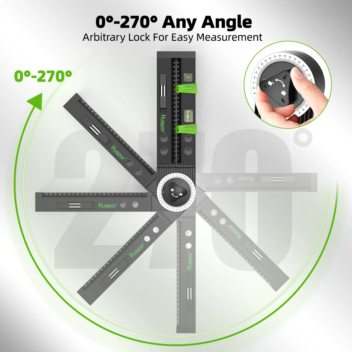 Imagem -04 - Multi Angle Finder °270 ° Transferidor Escala Carpintaria Régua de Nível Goniômetro com Marcação Carpinteiro Ferramentas de Medição Huepar-sp01