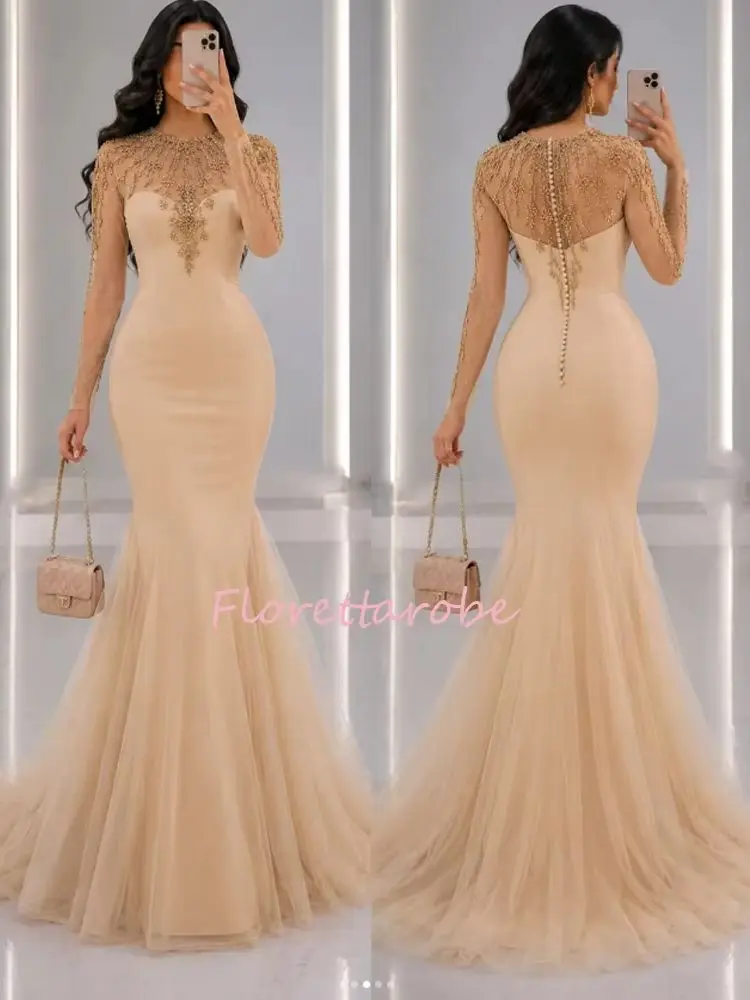 Exquisite Embellished Evening Dress Women's Long Gown Sexy Fish Tail High-end Heavy-duty Rhinestone Lace Prom Gown Customized