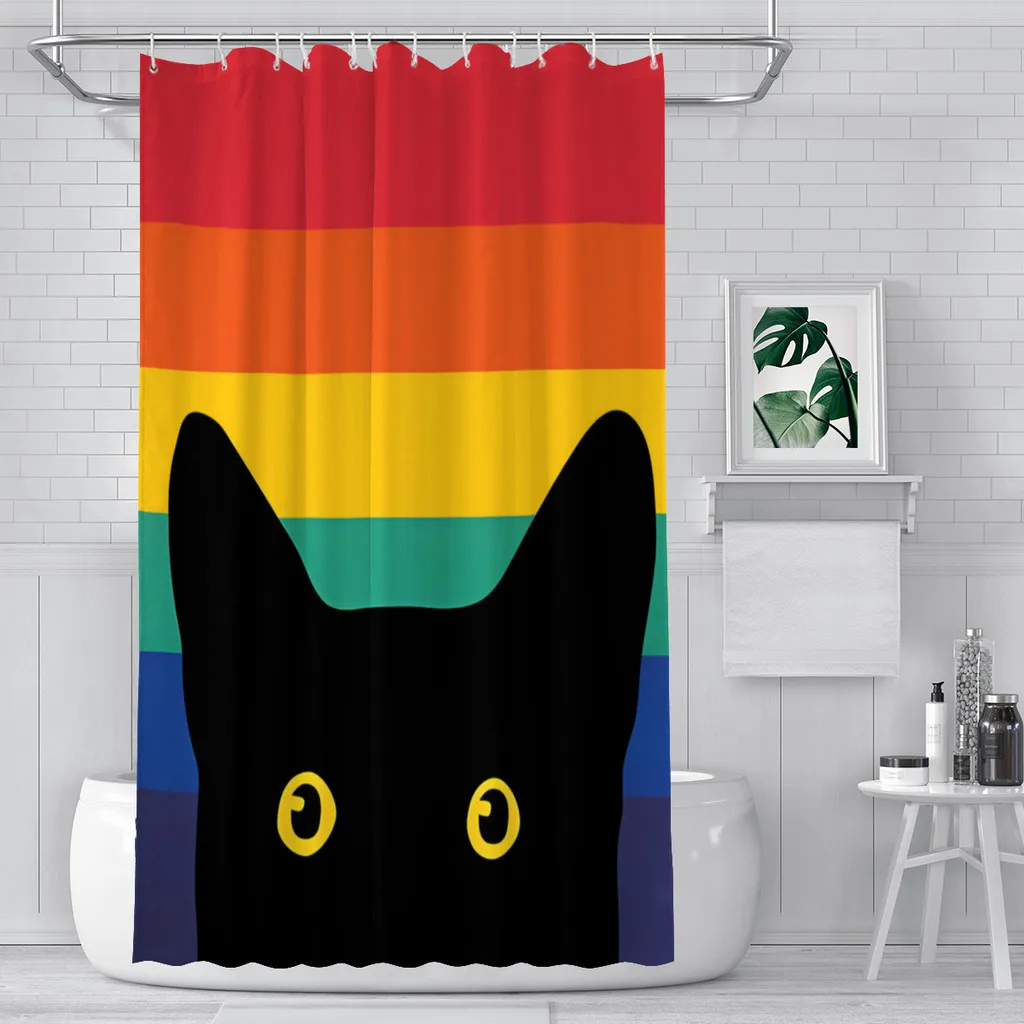 Peeking Cat in Rainbow Circle Bathroom Shower Curtains  Waterproof Partition Unique Home Decor Bathroom Accessories