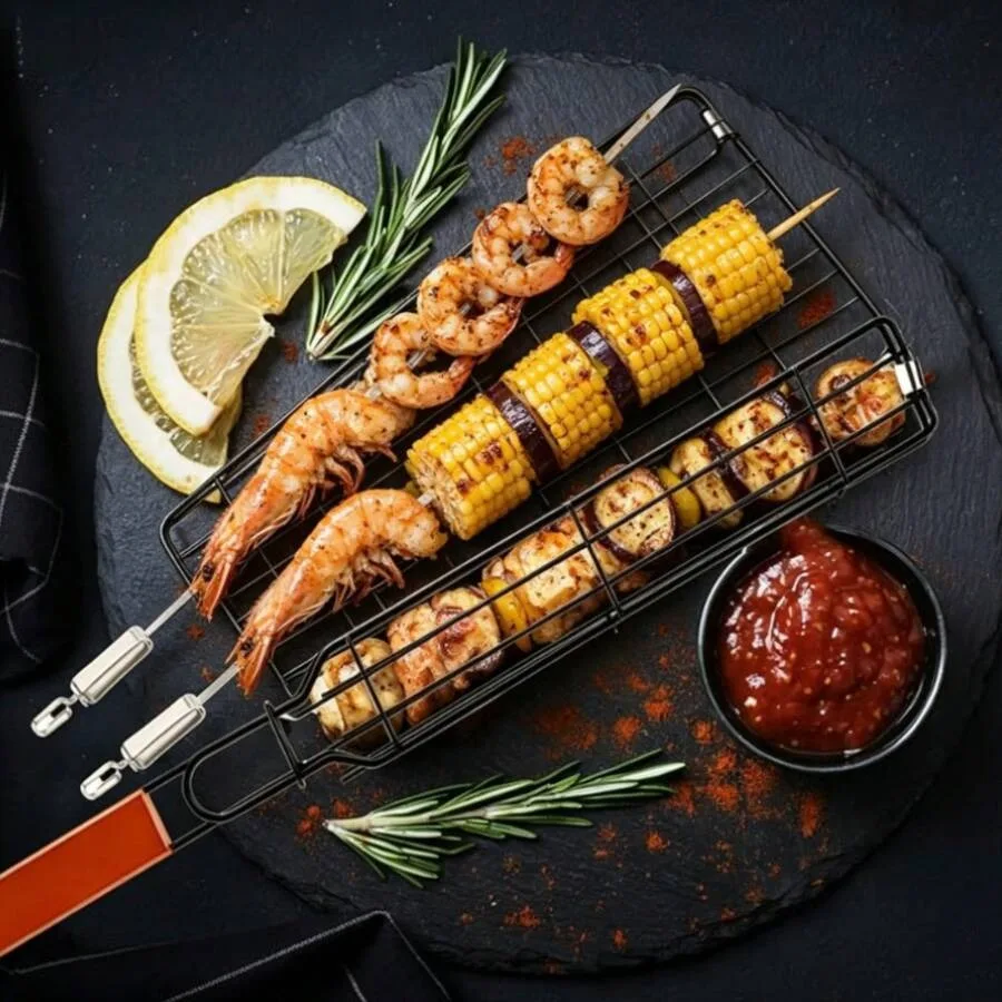 

【New style】Iron Multi-Functional Barbecue Mesh Clip Heat Resistant Outdoor Camping Grilling Tools