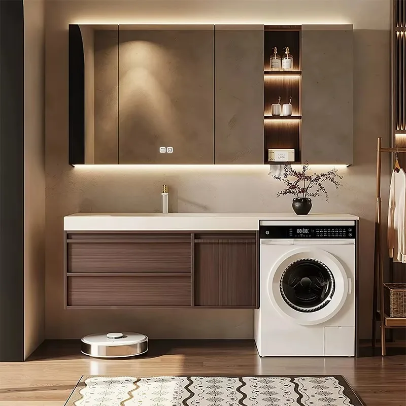 Modern Luxury Wall Mounted Bathroom Led Mirror Storage Sink Cabinet Set Plywood Bathroom Vanity For Toilet