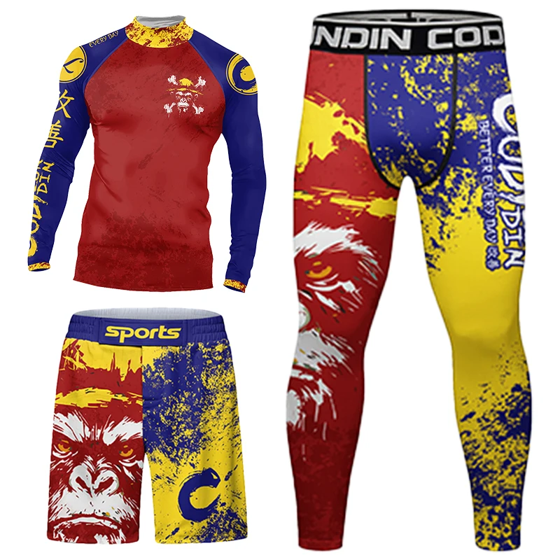 

Hot Brazilian MMA No Gi Rashguard Jiu Jitsu T-shirt+Pants Boxing Jerseys Set BJJ Wrestling Shorts Compression Legging Sportsuits
