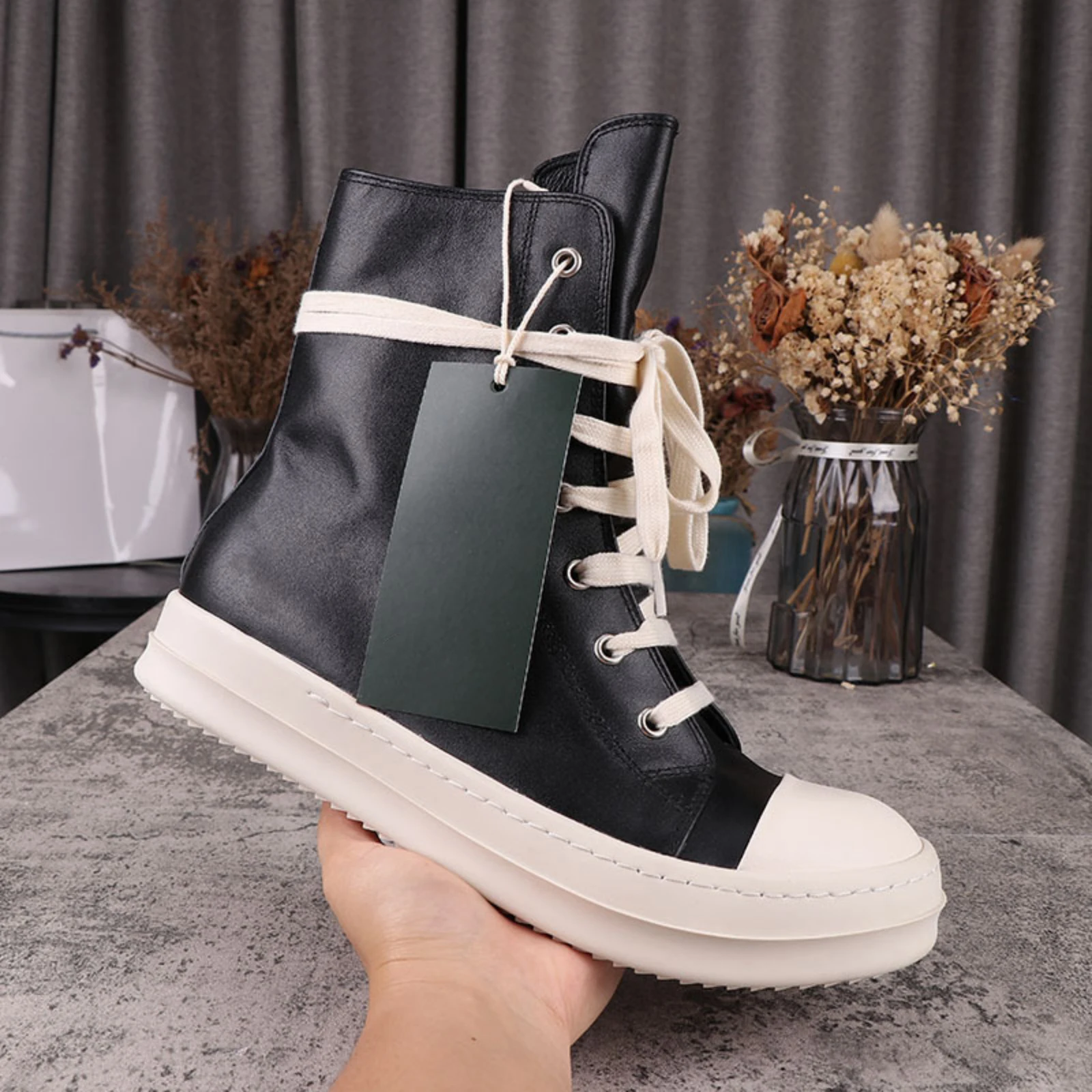 Marke Männer Ankle Boot High Top Frauen Sneaker Casual Qualität Schwarz Leder Designer Zip Ow-en Street Luxus Flache Plattform schuh