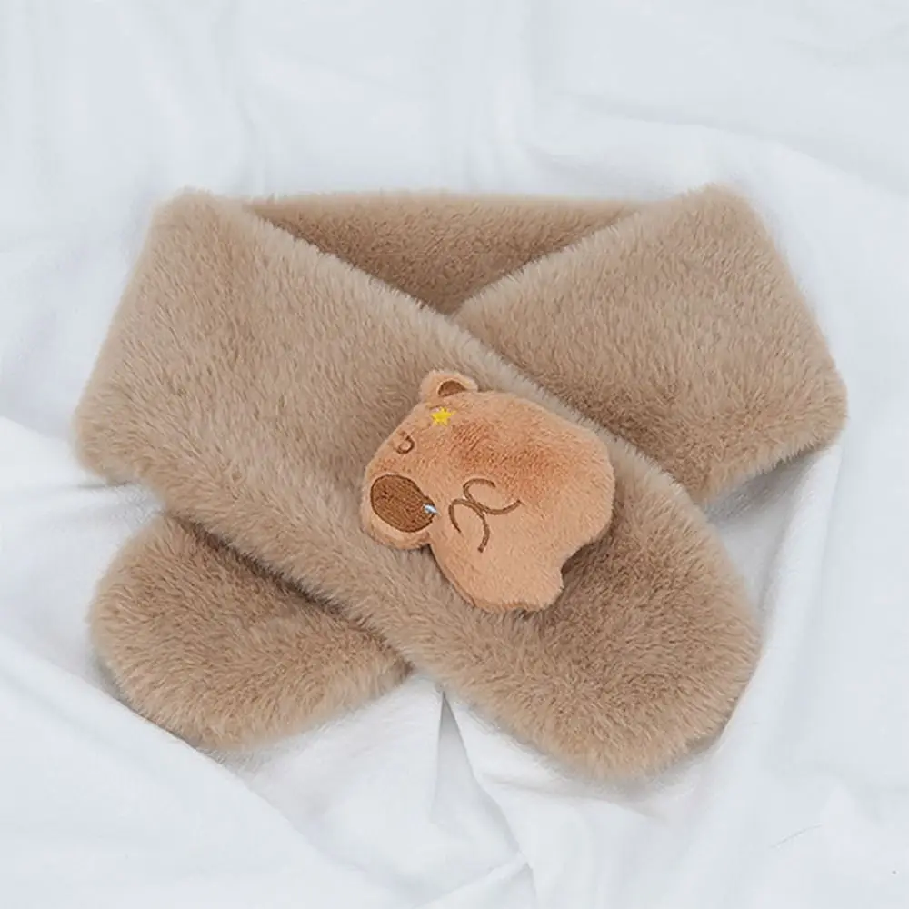 Cute Solid Color Cross Scarf Faux Rabbit Fur Plush Thicken Neckerchief Wrap Neck Scarf Kid