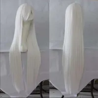 Peluca blanca de 100 CM/40 pulgadas de largo, postizo de fibra sintética resistente al calor, pelo liso para fiesta de salón, Cosplay de dibujos animados