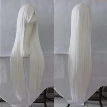 Peruca branca 100 cm/40 polegadas longa peruca de fibra sintética resistente ao calor salão de beleza festa dos desenhos animados cosplay cabelo reto