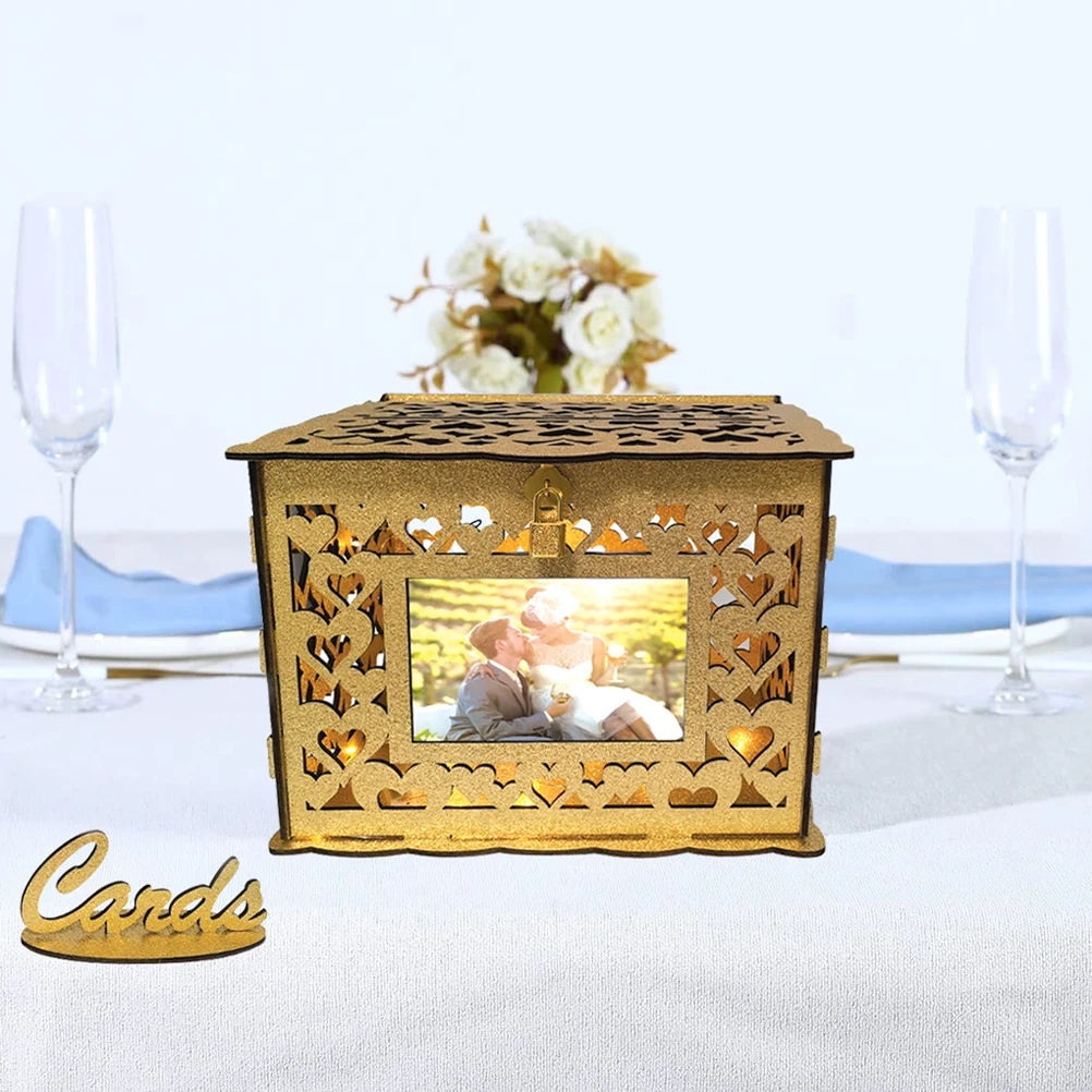 

1Set Wood Card Box Square Hollow Design Wedding Reception Greeting Card Organizer Large Capacity Storage Box Greeting Boxes