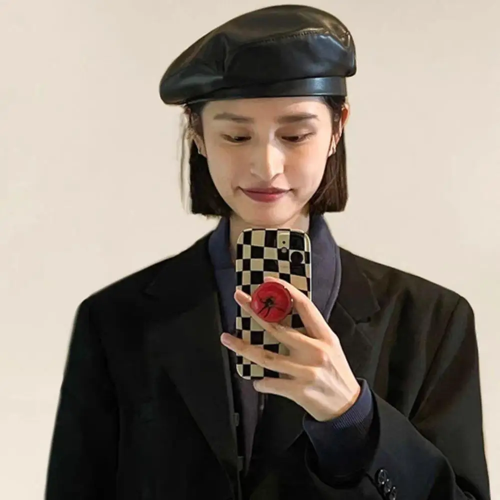 

Pu Leather Women Beret French Artist Beanie Cap Winter Hat Vintage Plain Beret Hats Solid Bucket Hat Elegant Lady Leather Caps