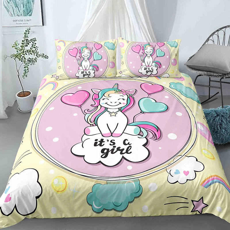 

Cartoon Unicorn Cute Duvet Cover Set With Pillowcase Queen King Size 2/3 Pcs Bed Clothes For Kids Adult Polyester Bedding Set