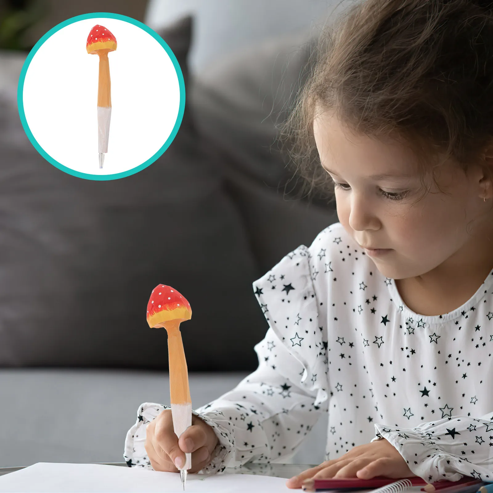 

1pc Wooden Carved Mushroom Pen Creative Ballpoint Pens For Students Office School Supplies Writing Stationery Gift