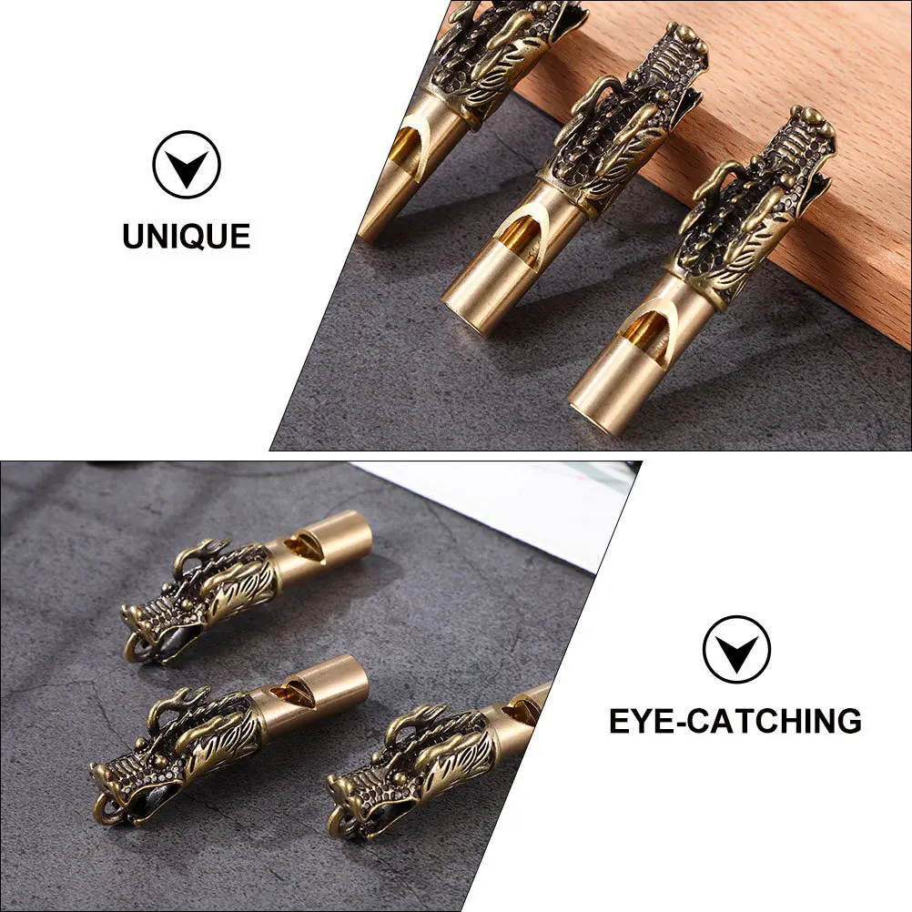 2 قطعة خمر النحاس رأس التنين صافرة المفاتيح المحمولة الطوارئ بقاء في الهواء الطلق التخييم التنزه صافرة في الهواء الطلق ملحق