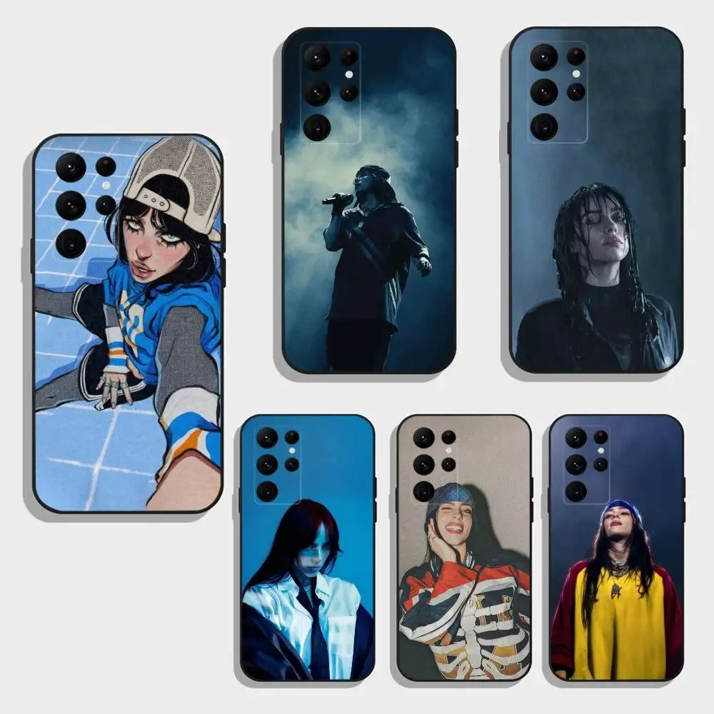 

B-Billie B-BLUE Eilish singer Phone Case For Samsung S25,24,23,22,30,21,10,9,Ultra,Plus,FE 5G Black Soft Case