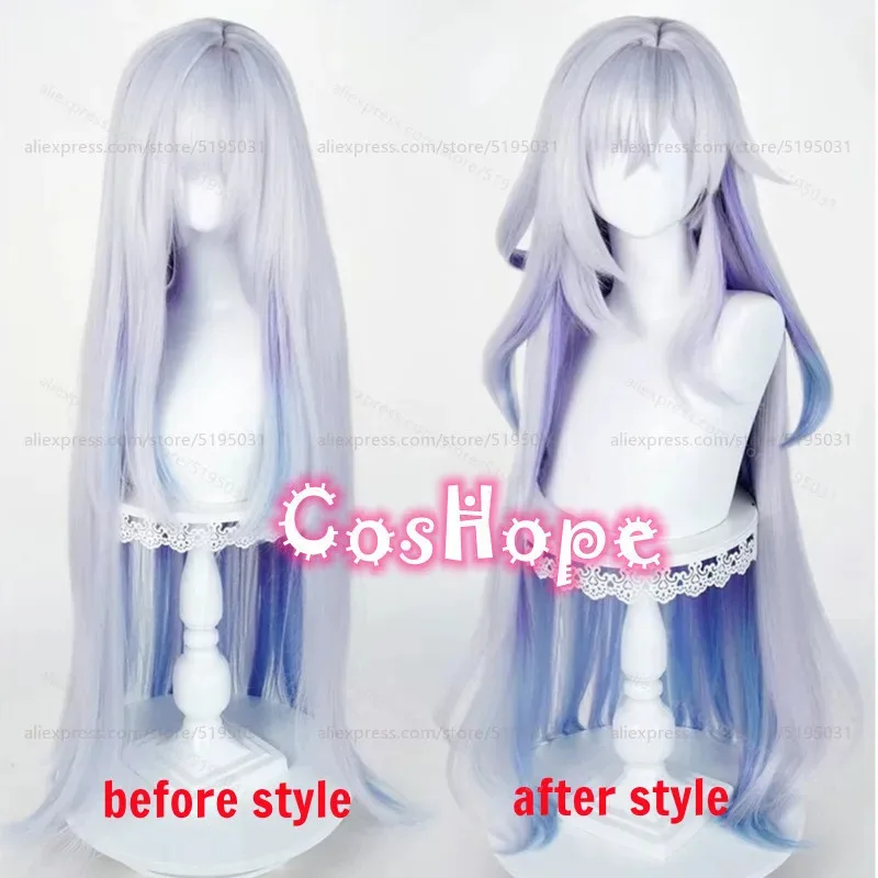 

Парик для косплея Skirk, длинный парик 95 см, серебристый, белый, синий, градиентный парик, аниме, парики для косплея, термостойкие синтетические парики для Хэллоуина