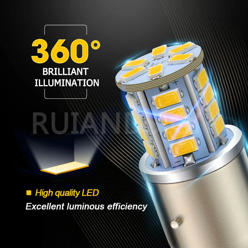 RUIANDSION BA21D 5730  Led Motorcycle Headlight 6V 12V 30V High Low Beam Motorbike Car Auto Front Head Bulb Lemon Yellow 26SMD