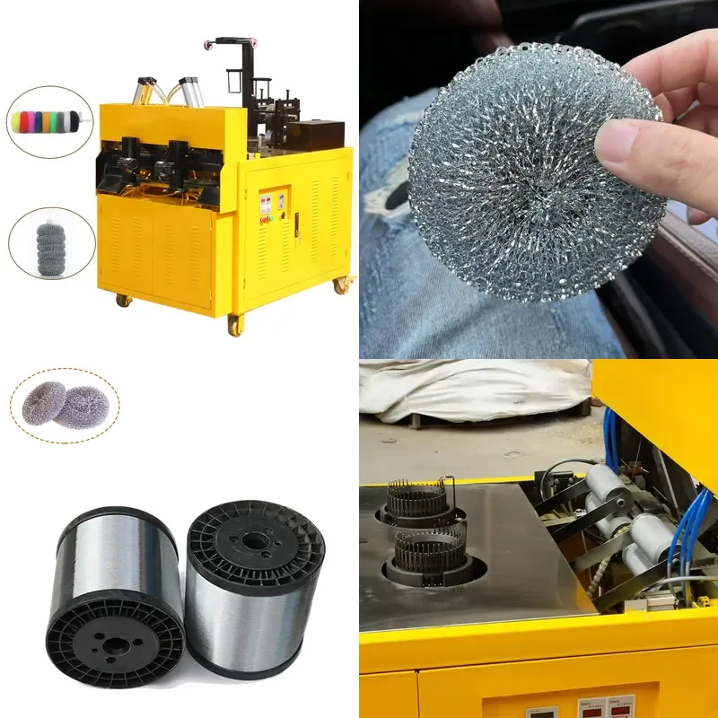 Automatic 2 Heads Mesh Scourer 0.2mm Wire Scrubber Making Machine for Metal Sponge Home Product Manufacturing