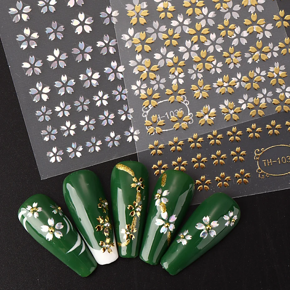 3D Laser Sakura Blume Nagel Aufkleber holographische Folien Abziehbilder Schlange selbstklebende Schieber Kirschblüte Maniküre Nail Art Dekorationen