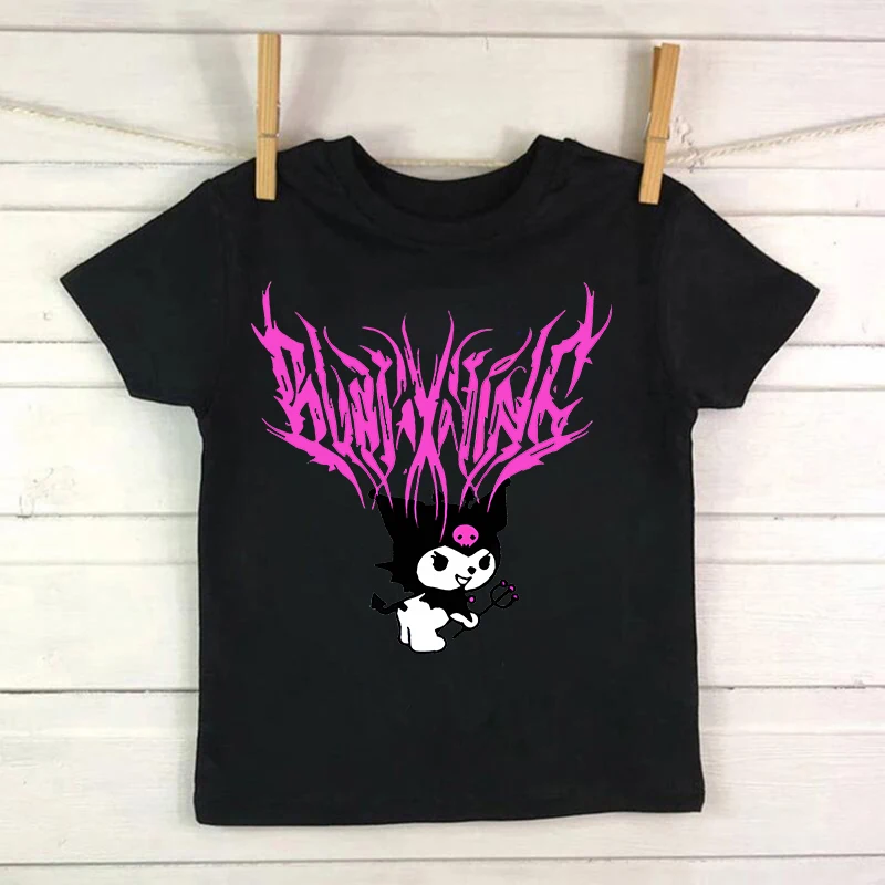 Camiseta fresca para chico Kuromi Kawaii Manga, camiseta de Anime japonés para niños, ropa para niños, camisetas, camisetas para niños y niñas,